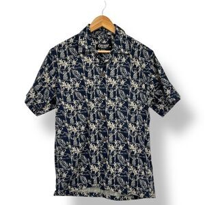 Favant Button Front Hawaiian Shirt Mens Medium Black Floral Pineapple Cotton VTG